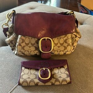 Coach canvas and leather shoulder bag with matching wallet